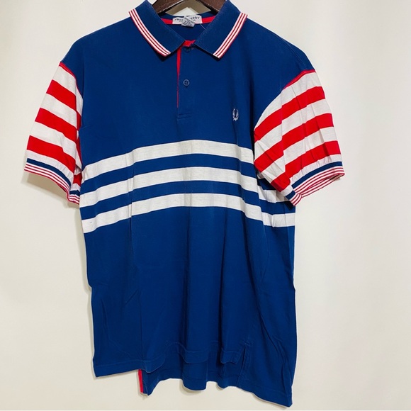 Vintage Fred Perry Red White And Blue Striped Polo Shirt Size XL - Picture 1 of 5